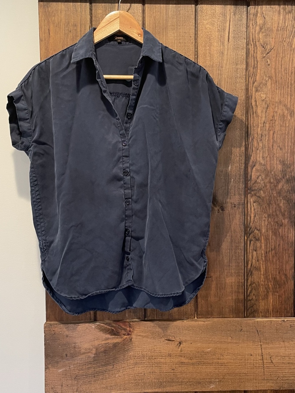 Quince Vintage Wash Tencel Camp Shirt Midnight Blue XS Classic Preppy Minimalist